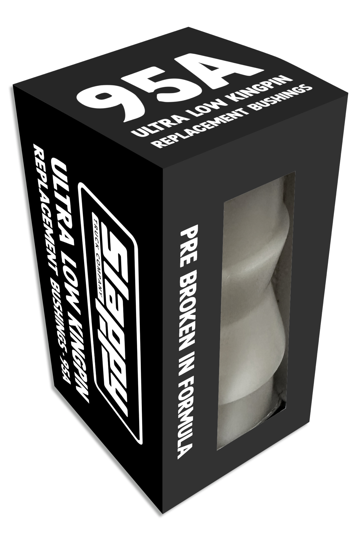 Box of 95A Ultra Low Kingpin replacement bushings with visible branding.